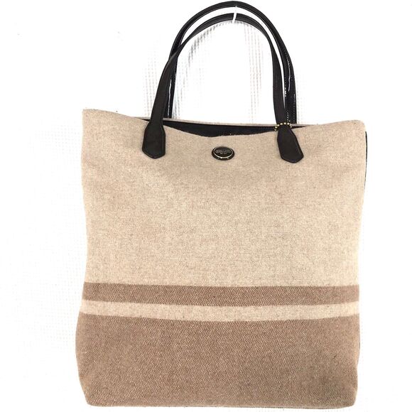 Coach F24665 Stripe North South Beige Wool Tote Bag - Picture 1 of 15